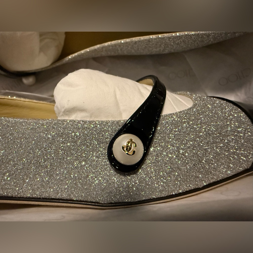 Jimmy Choo Glitter Silver and Black Elisa Flats - brand new - Picture 7 of 13